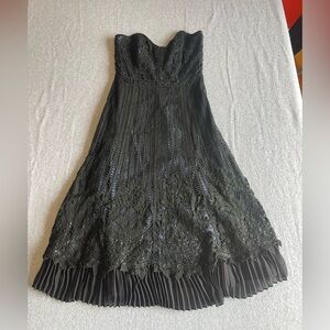 Vintage 90’s Betsey Johnson Black Pleated Strapless Dress